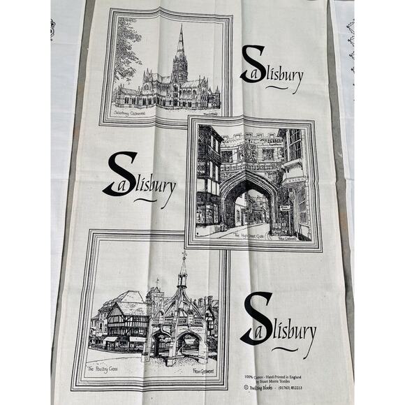 Set 3 Vintage All 100% Cotton DISH Tea TOWEL U.K. England Britain Salisbury Bell - Picture 6 of 16